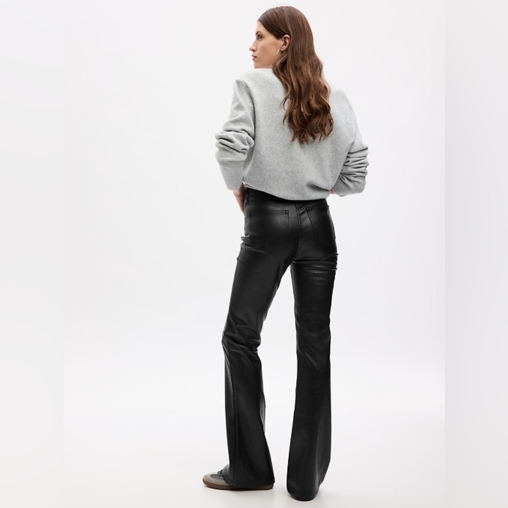 High Rise Black Vegan Leather '70s Flare Pants. Size 26 Long/Size 2 Long